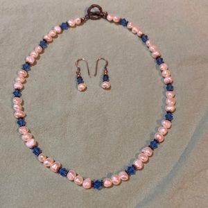 Freshwater pearl necklace ace and earrings